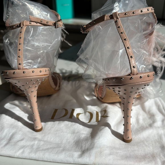 DIOR Ostrich Feather and leather with silver studs Evening sandals size 37.5 - Picture 6 of 7